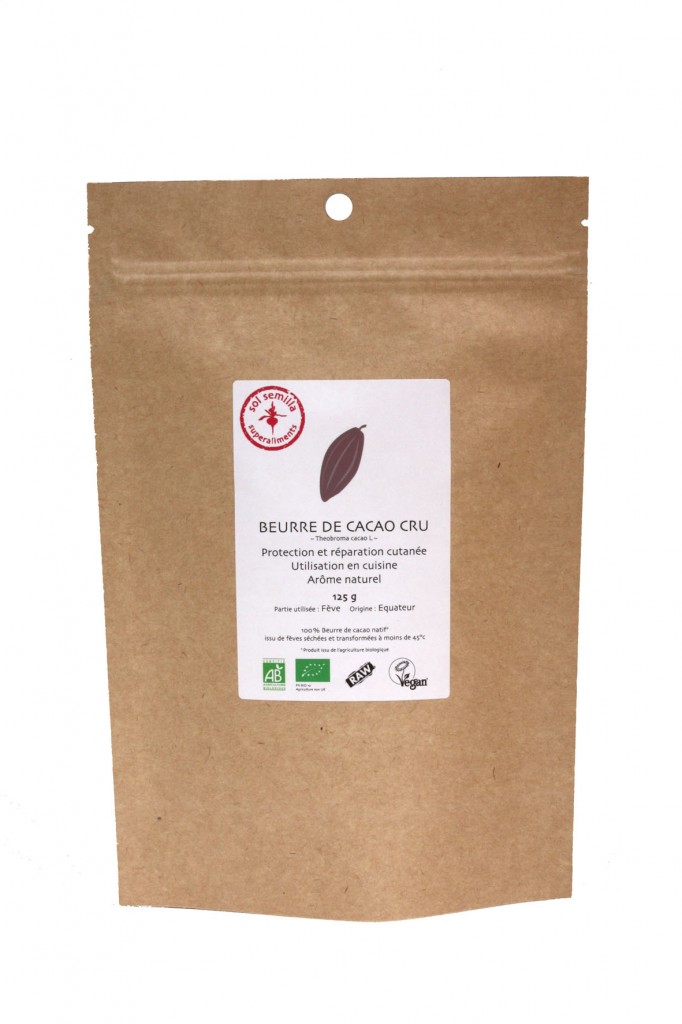 Cacao cru beurre Bio 125 g Sol Semilla super aliment